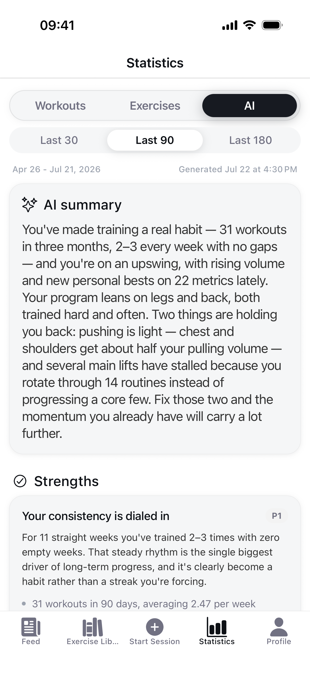 Braced AI analysis and recommendations screen