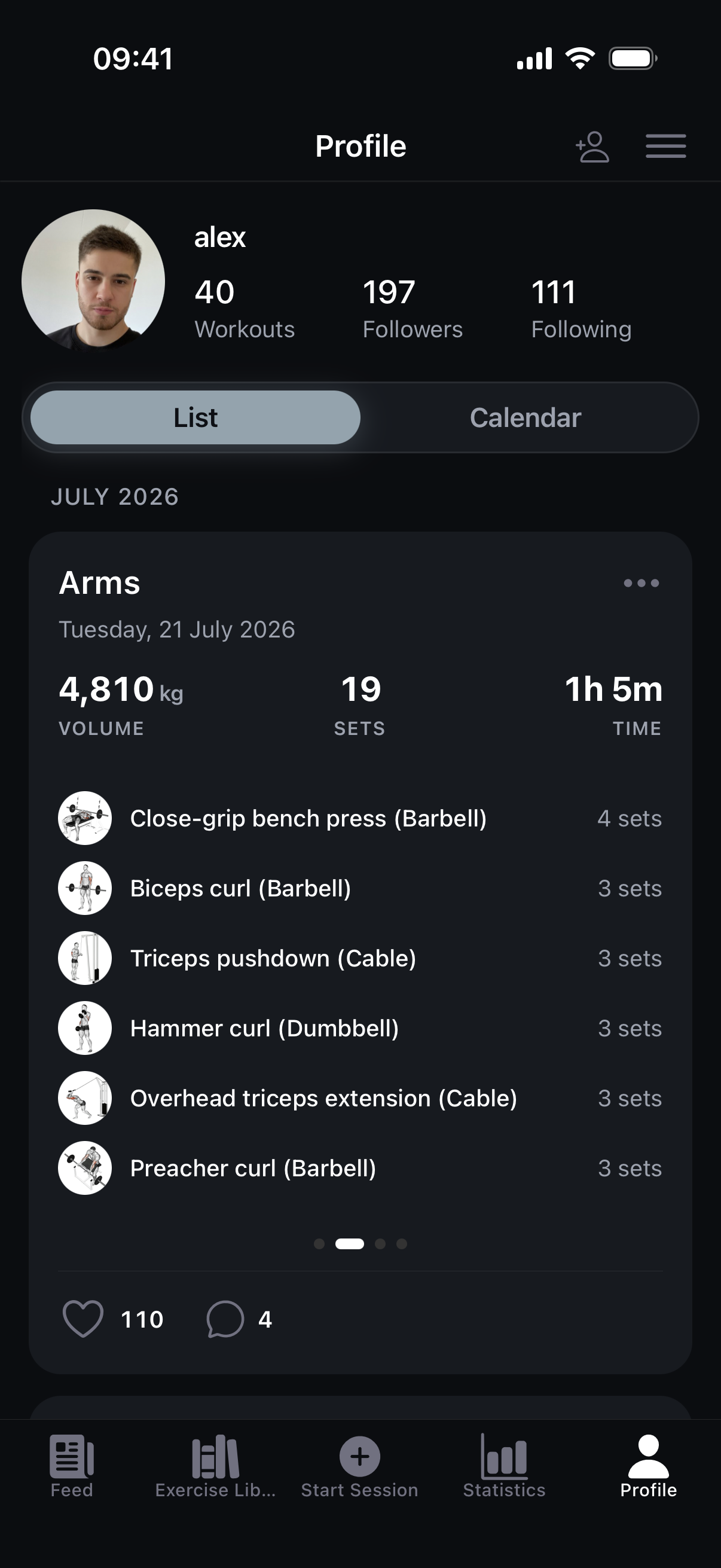 Braced profile screen in dark mode