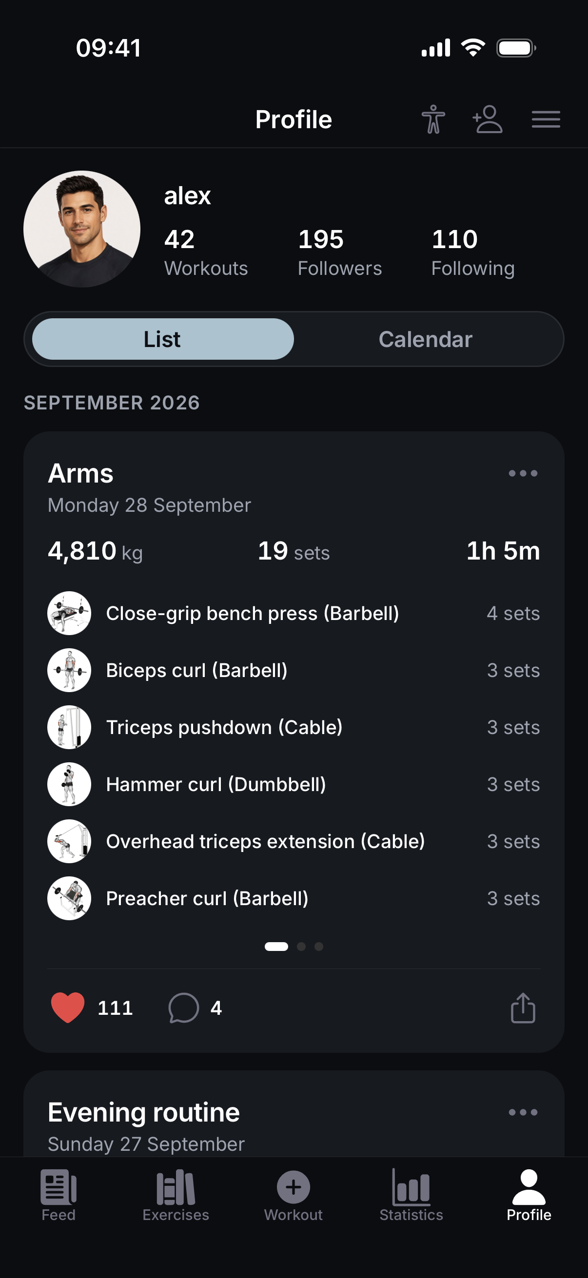 Braced profile screen in dark mode